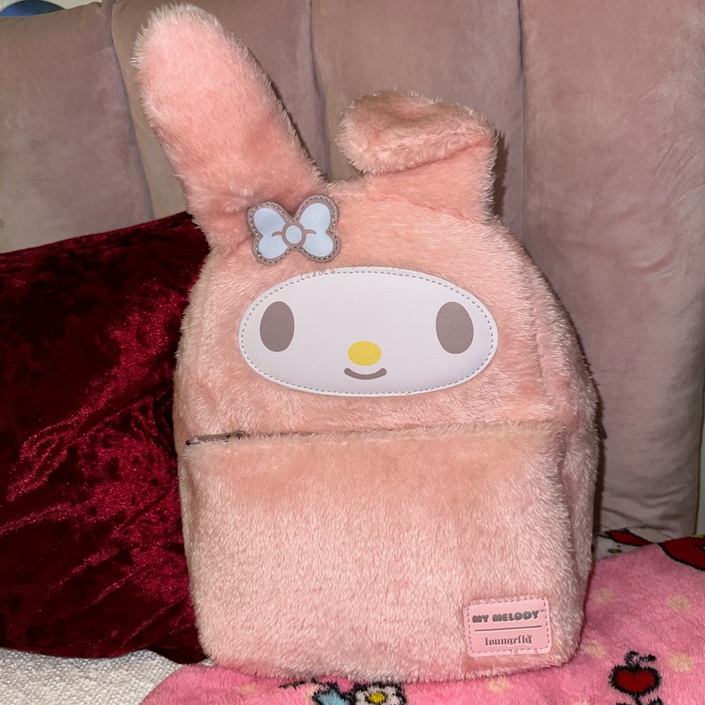 Pink MyMelody Fuzzy Loungefly Backpack
